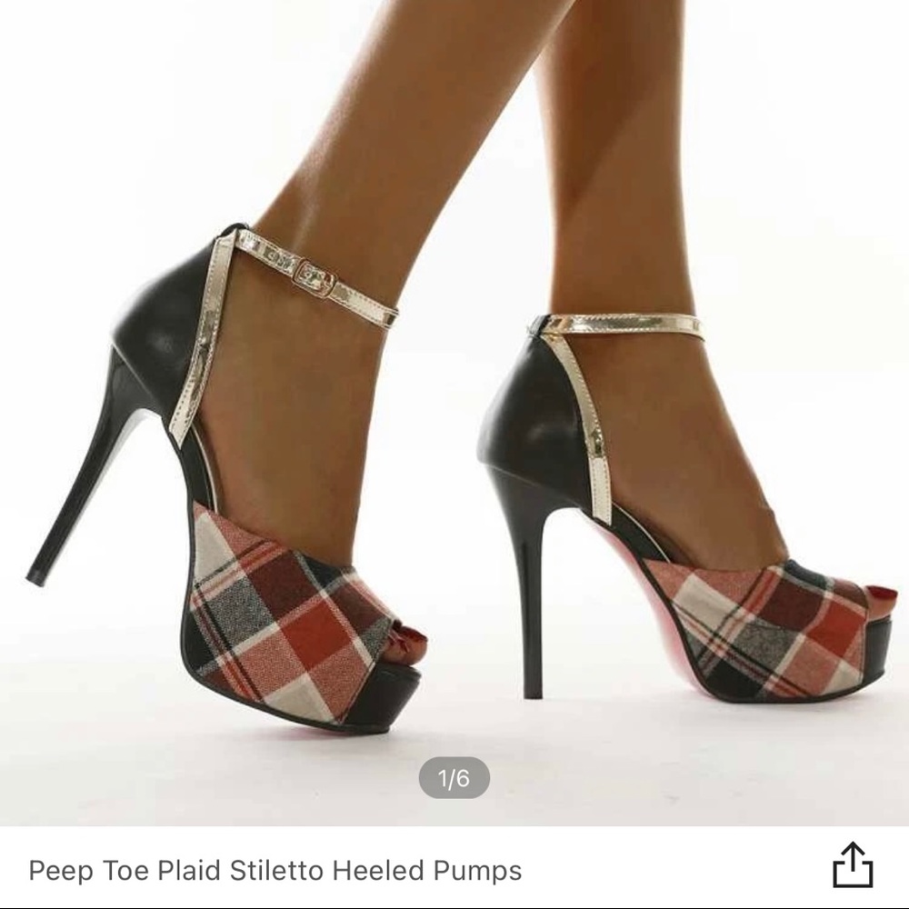 SHEIN Plaid Print Platform Stiletto Pumps